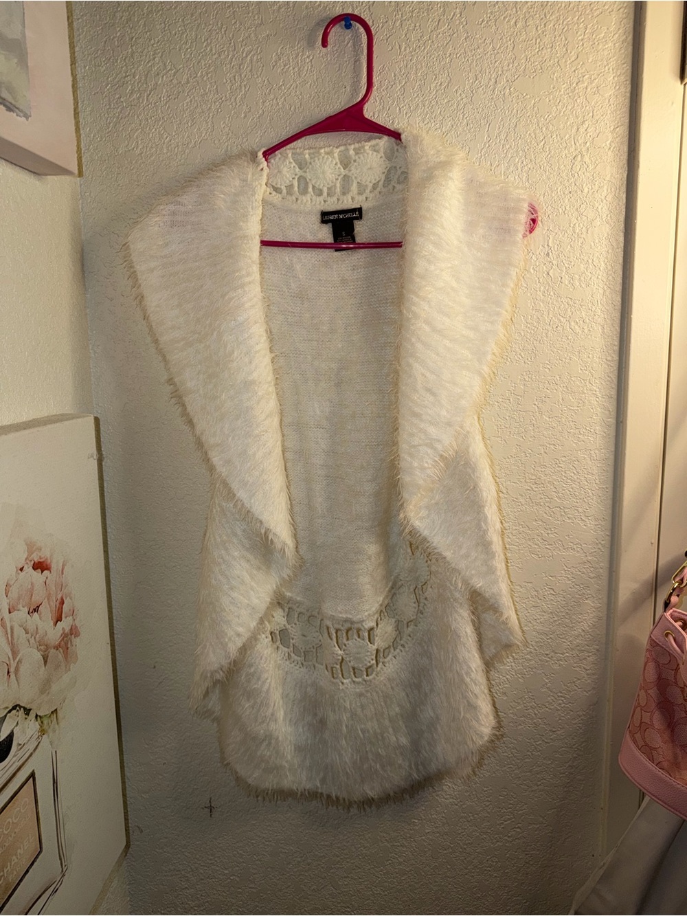 Lauren Michelle Cream Faux-Fur Trim Open Front Sweater Shrug